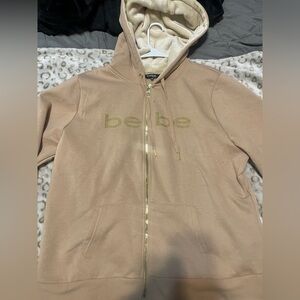 Bebe Tan Hoodie with Gold Accents
